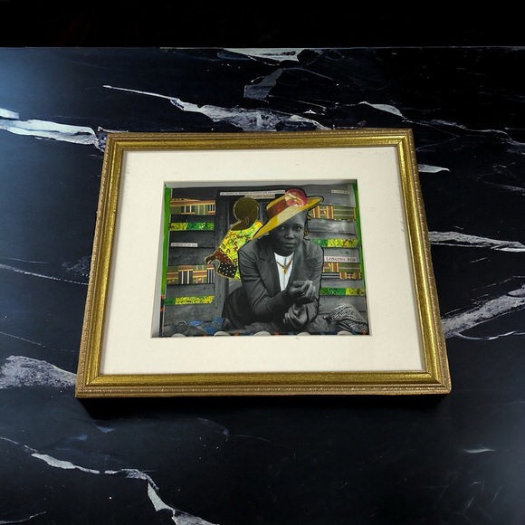 A Blending: Folk & Pop Art Collage African American Fashion Shells in Shadowbox - Picture 1 of 15